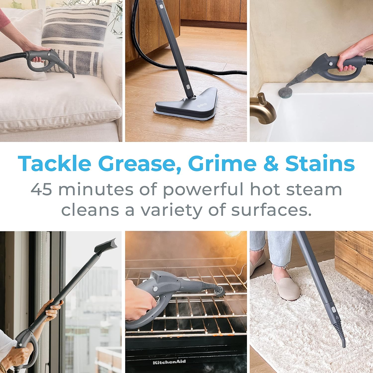 Pure Enrichment PureClean Steam Cleaner with 17 Accessories, Multi-Purpose Household Rolling Steamer for Chemical-Free Deep Cleaning of Floors