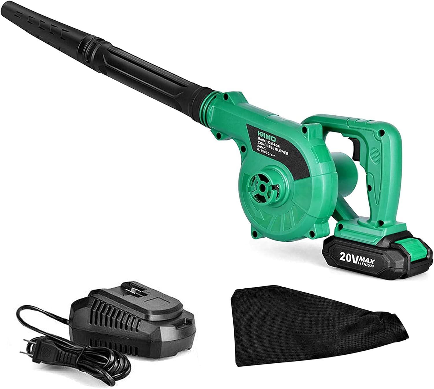 KIMO Cordless Leaf Blower, 2-IN-1 20V Lithium Battery Leaf Vacuum, 150CFM Lightweight Battery Powered Leaf Blower w/Variable-Speed