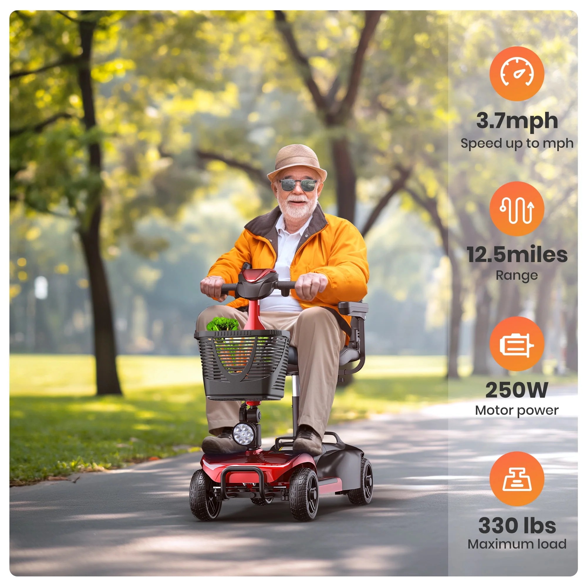 SACVON 4 Wheels Mobility Scooter with Cane Holder for Seniors, Electric Folding Wheelchair Device for Travel, Blue