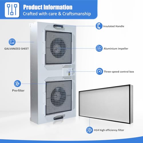 HEPA H14 Filtration Laminar Flow Hood（Include HEPA Filter）,FFU,Updated Fan Filter Unit, Laminar Air Flow Hood (22.6”x22.6”110V)
