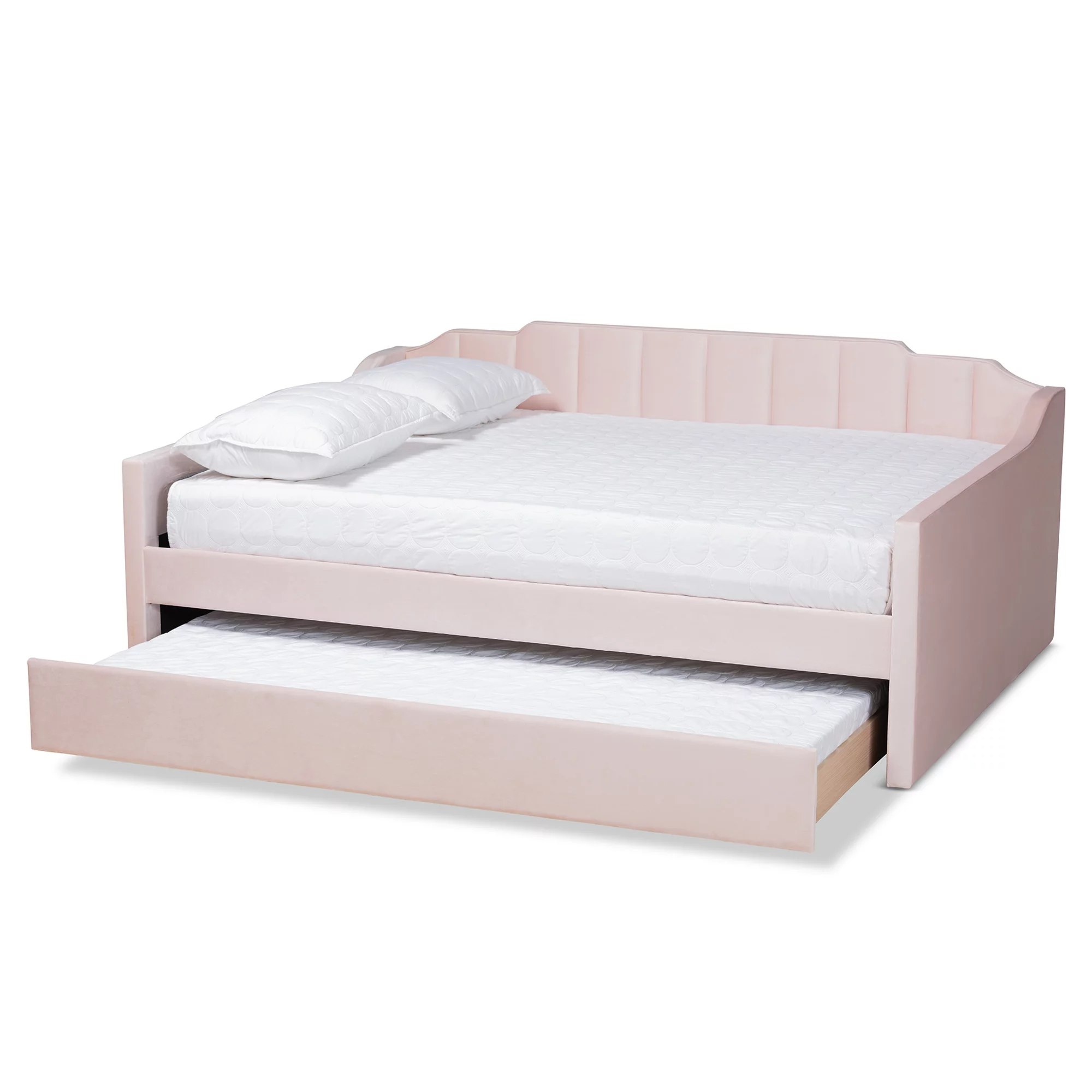 Baxton Studio Lennon Modern Engineered Wood with Trundle Daybed, Queen, Pink