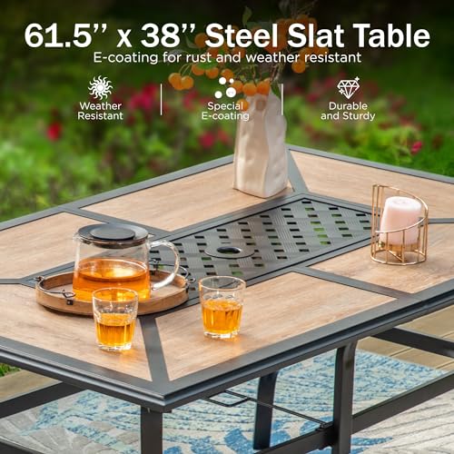 PHI VILLA 5 PCS Outdoor Patio Dining Set with Swivel Dining Chairs (Blue) and 37"x 37" Metal Steel Dining Table(1.57" Umbrella Hole)