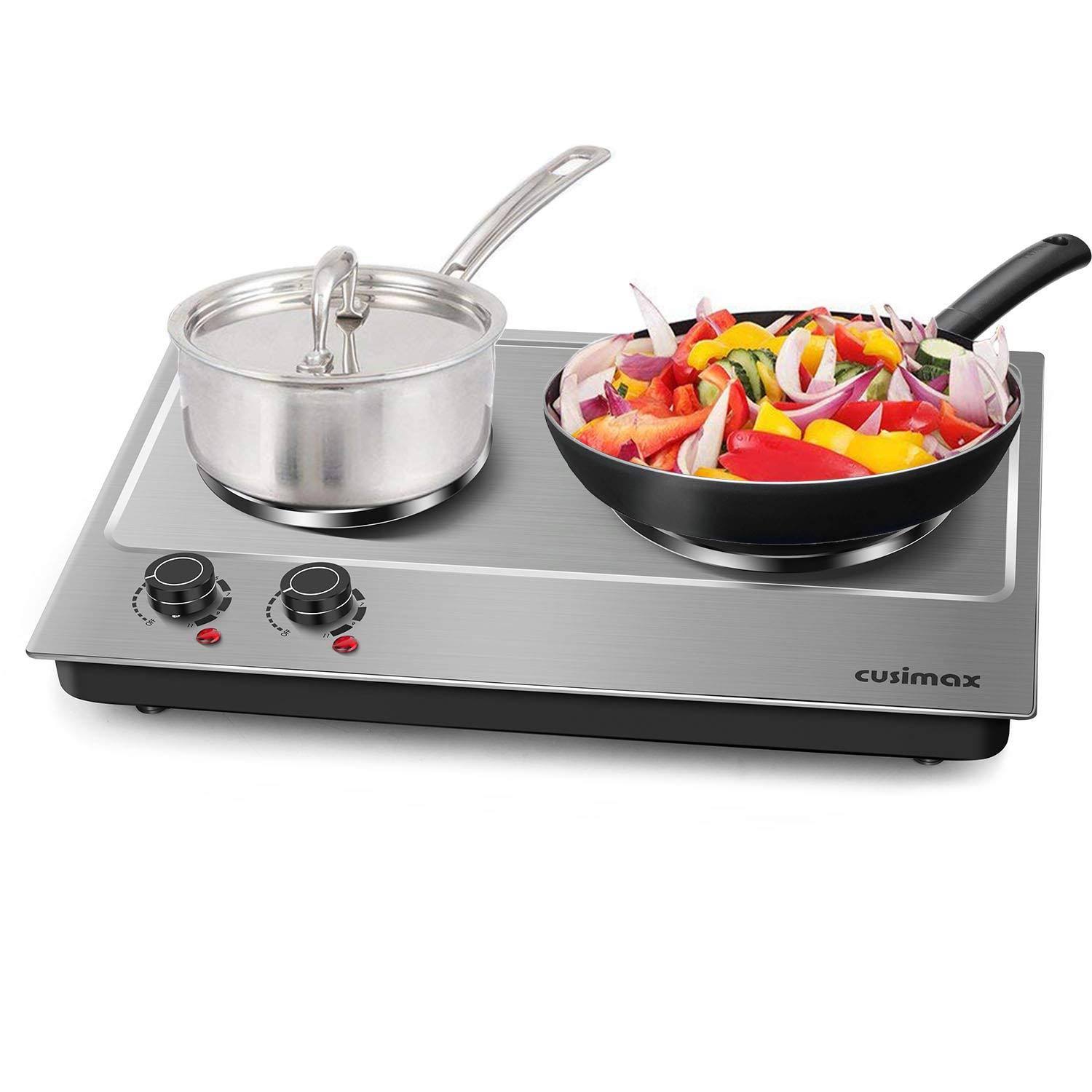 Cusimax Hot Plate , 1800W Electric Double Burner Countertop Cast Iron HEATING Plate
