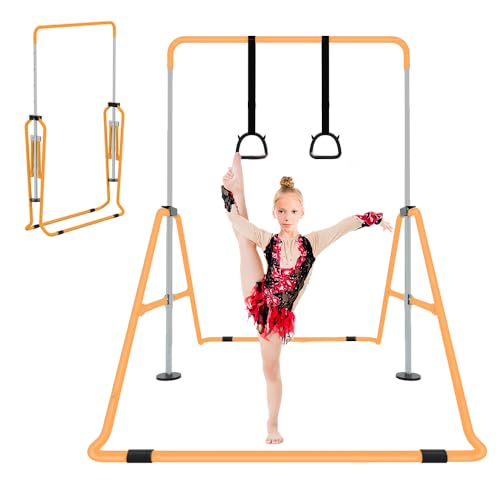 Expandable Gymnastics Bar for Kids, Adjustable Height Junior Training Kip Bar, Folding Gymnastic Horizontal Bars Monkey Bar