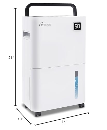 50 Pints Dehumidifier for Basement, Britsou Dehumidifiers for Home with Drain Hose - Quiet Smart Dehumidifier with 3 Modes, 24 Hr Timer