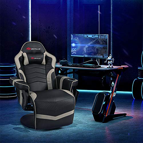 Goplus Massage Gaming Chair, Racing Style Gaming Recliner w/Adjustable Backrest and Footrest