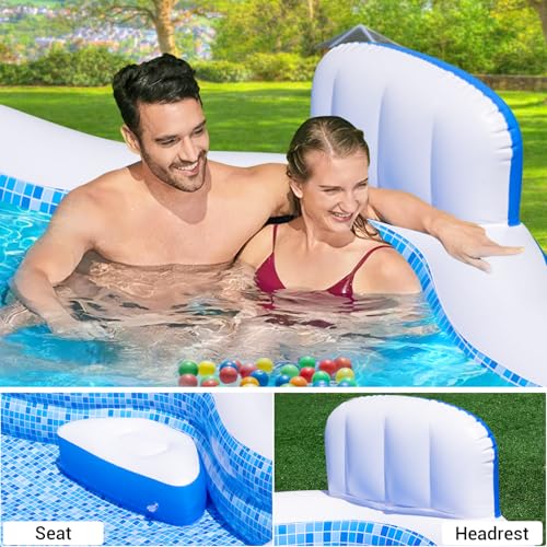 Large Inflatable Swimming Pool for Kids Adults, 121" X 90" X 22" Oversized Thickened Kiddie Pools Family Blow-Up Pool with Pump Seat