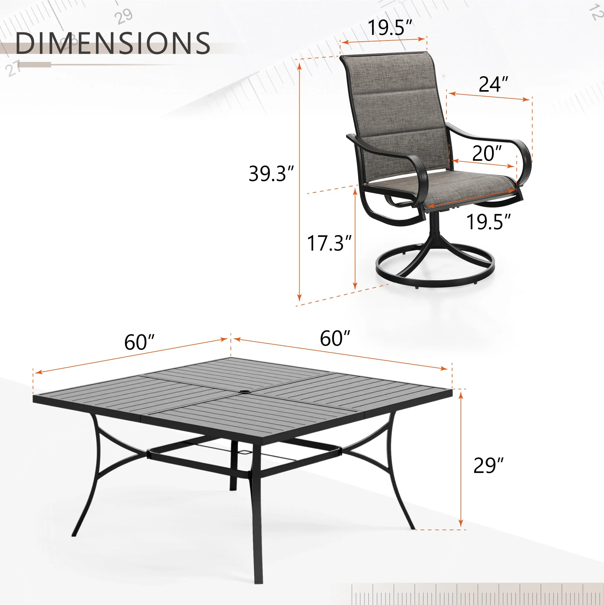 Sophia & William 9 Piece Outdoor Metal Patio Dining Set Square Table and Swivel Padded Chairs Set