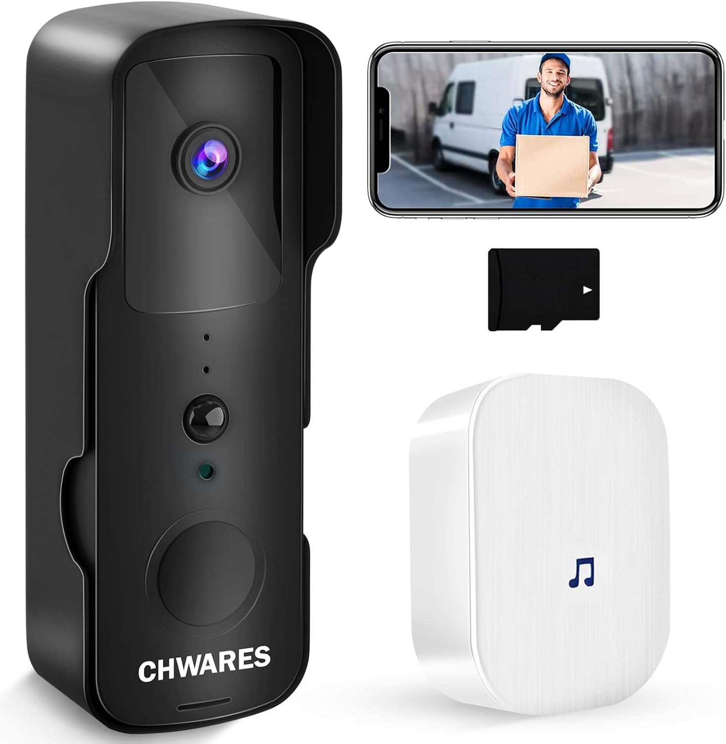 CHWARES Video Doorbell Camera Wireless WiFi with Chime, 1080P HD, Night Vision, 2-Way Talk, Alexa Compatible, Easy Installation, White Pack of 2