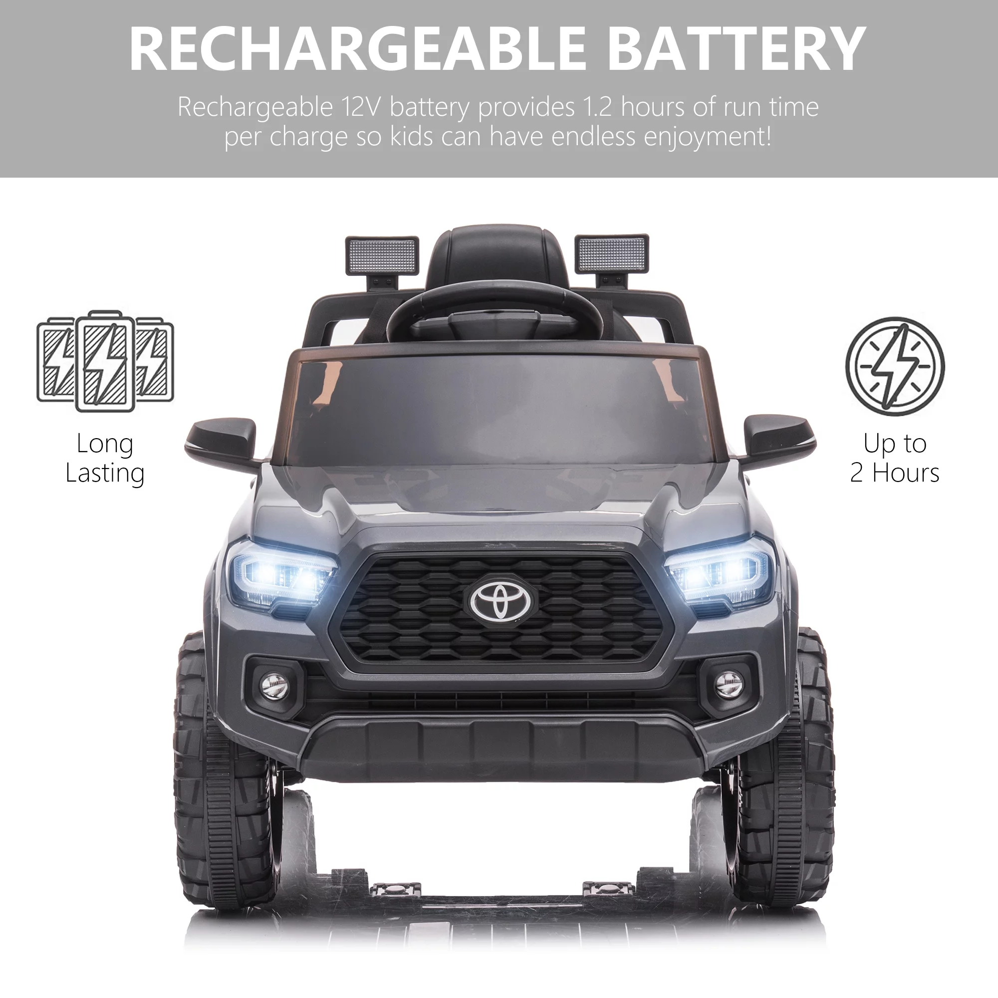 Licensed Toyota Tacoma Electric Ride on Vehicle for Kids, 12V Powered Ride on Car Toys with Remote Control, LED Lights, MP3 Player, Gray
