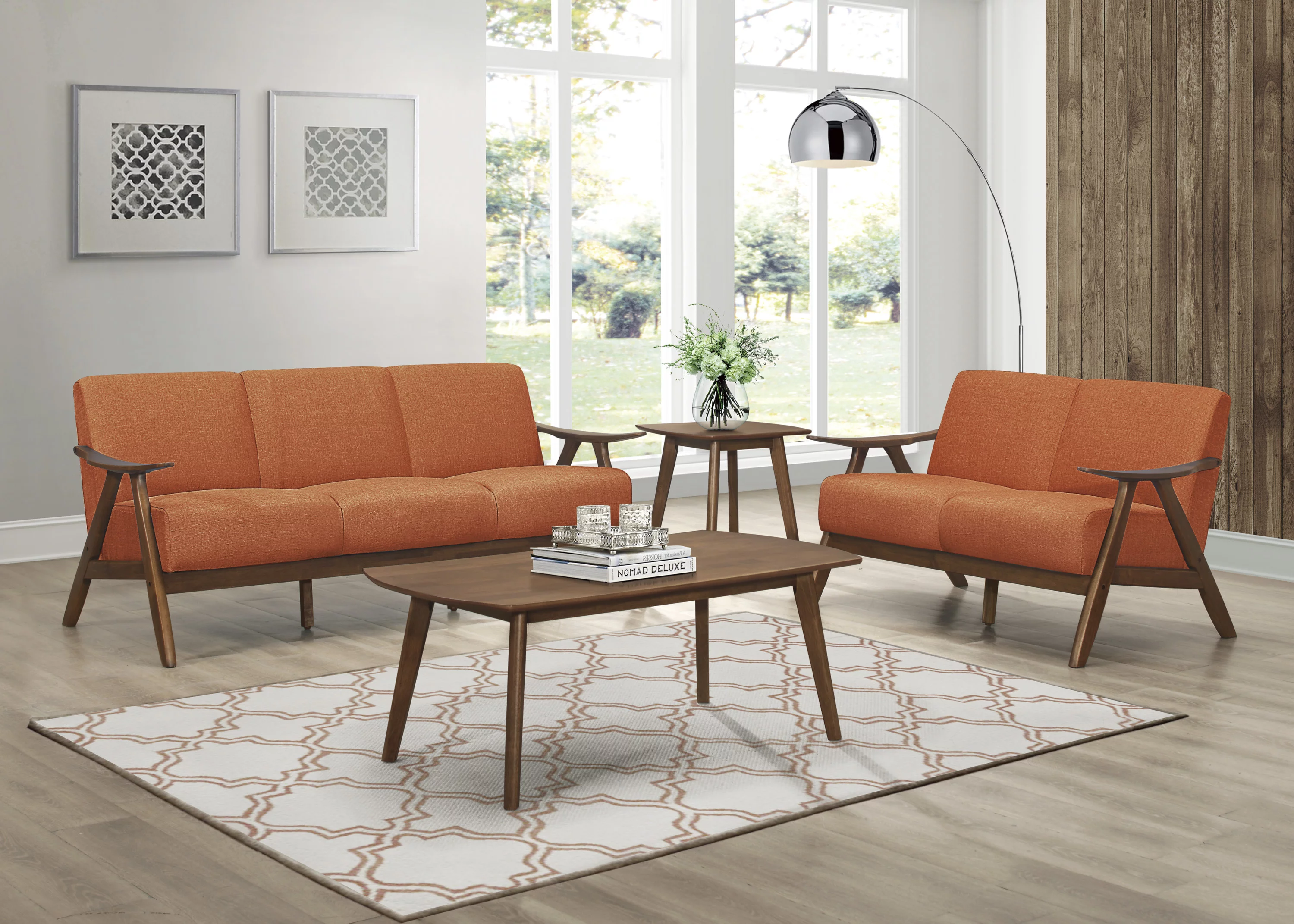 Lexicon 1138RN-3 Damala Collection Retro Inspired 3 Seat Sofa Couch, Orange