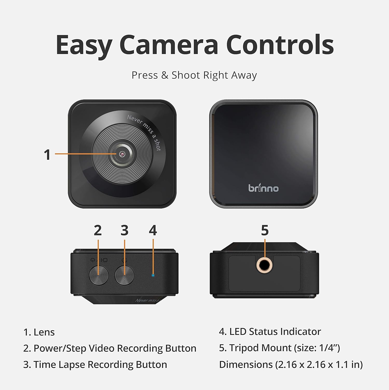 Brinno TLC130 Time Lapse Camera, Long Battery Life, WiFi/BLE Video Editing App, Step Video, Photo, HD 1080p, IPX4 Water Resistant