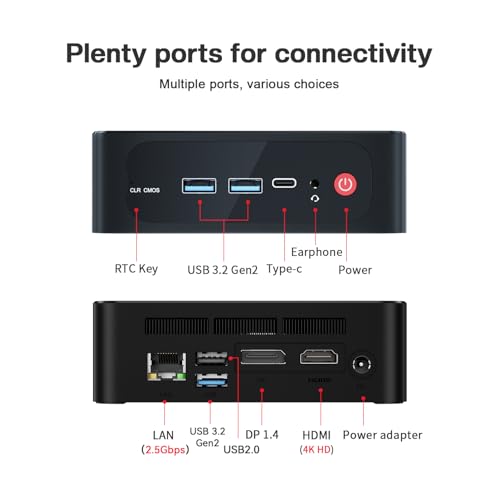 Beelink Mini PC EQR5 5825U AMD Ryzen 7 Processor(8C/16T, up to 4.5GHz), Micro Computer 16GB DDR4 500GB SSD Built-in PSU