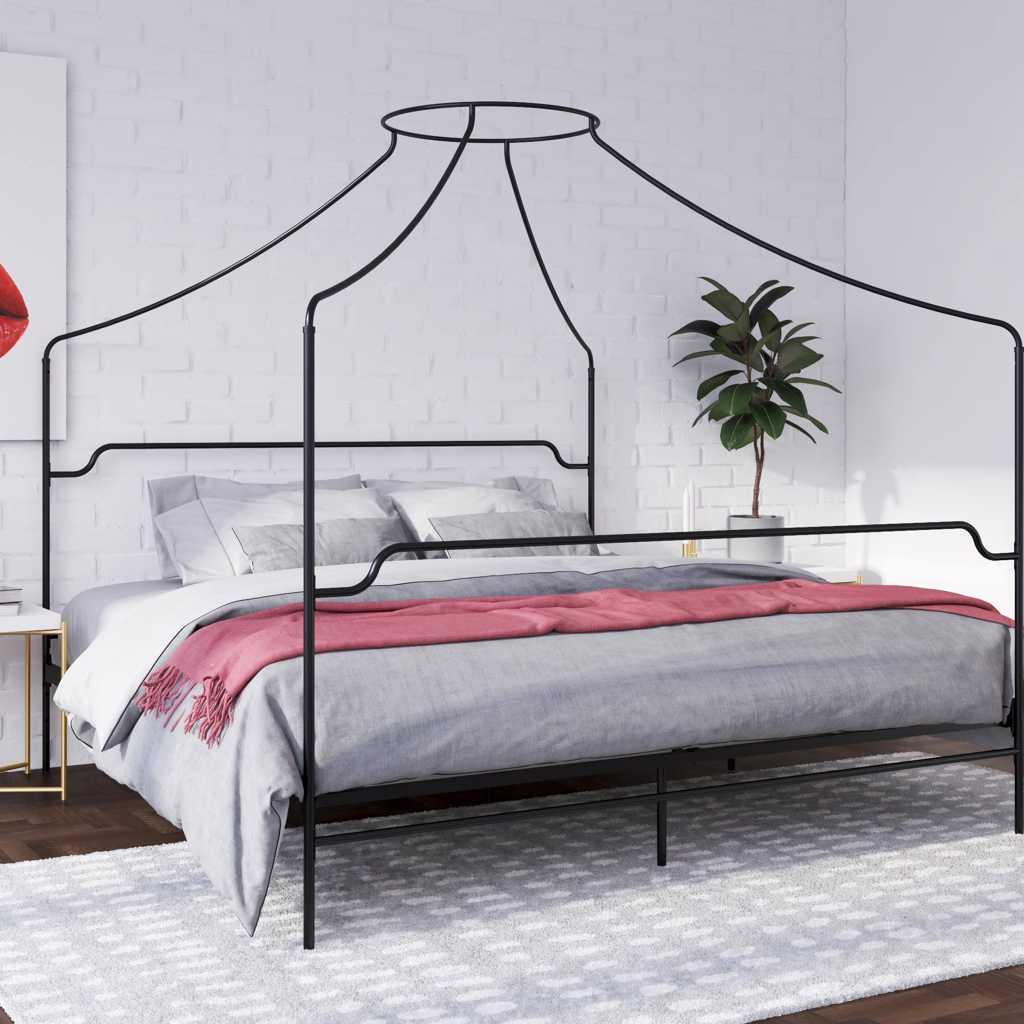 Novogratz Camilla Metal Canopy Bed, King Size Frame, Black