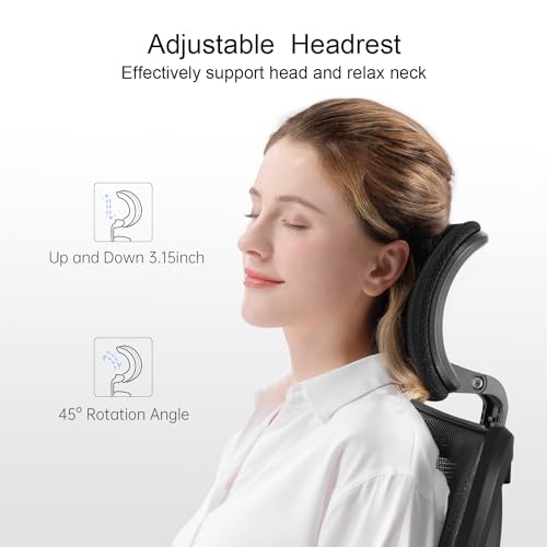 SIHOO M18 Ergonomic Office Chair for Big and Tall People Adjustable Headrest with 2D Armrest Lumbar Support and PU Wheels Swivel Tilt Function Black