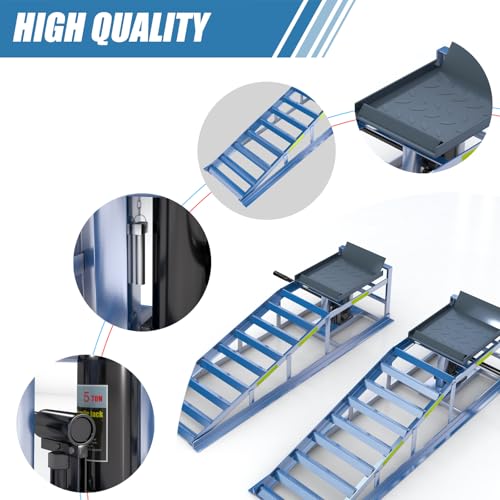 2 Pack Car Ramps,5T 11000lbs Steel Automotive Hydraulic Car Ramps,Garage Car Lift Hydraulic Ramps with Night Warning Reflective Stickers