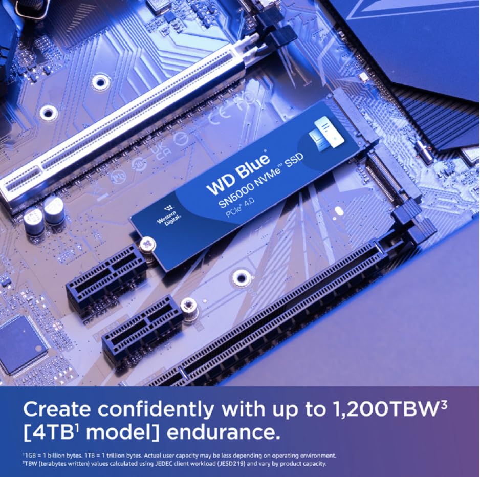 Western Digital 4TB WD Blue SN5000 NVMe Internal Solid State Drive SSD - PCIe Gen 4.0, M.2 2280, Up to 5,500 MB/s - WDS400T4B0E