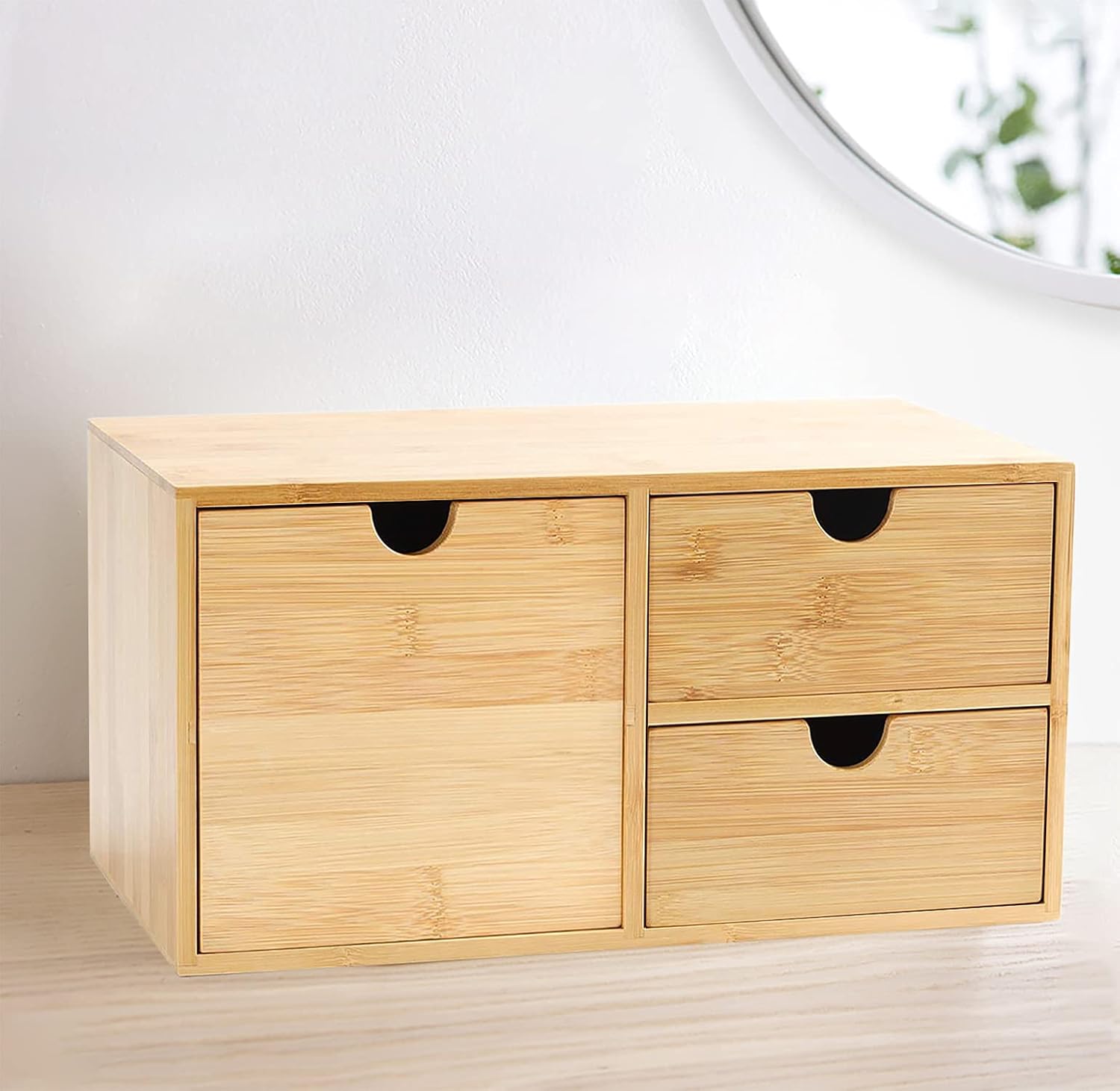 Wisdture Mini Storage Box with Drawers,Practical Office Storage Bins,Bamboo Desk Sets and Accessories Suitable for Office,Bedroom,Dressing Table