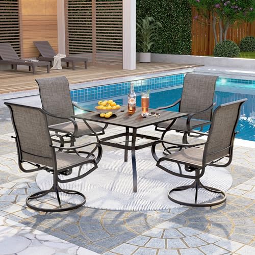 PHI VILLA 5 PCS Outdoor Patio Dining Set with Swivel Dining Chairs (Blue) and 37"x 37" Metal Steel Dining Table(1.57" Umbrella Hole)