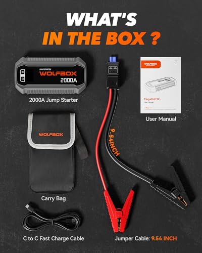 WOLFBOX 4000A Jump Starter,12V Car Battery Jump Starter with 65W Quick Charger,LED Display