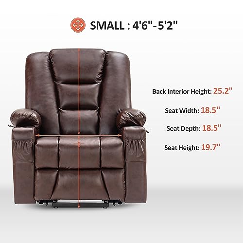 MCombo Small Power Lift Recliner Chair with Massage and Heat for Petite People, Cup Holders, USB Ports, Side Pockets, Faux Leather 7569 (Small