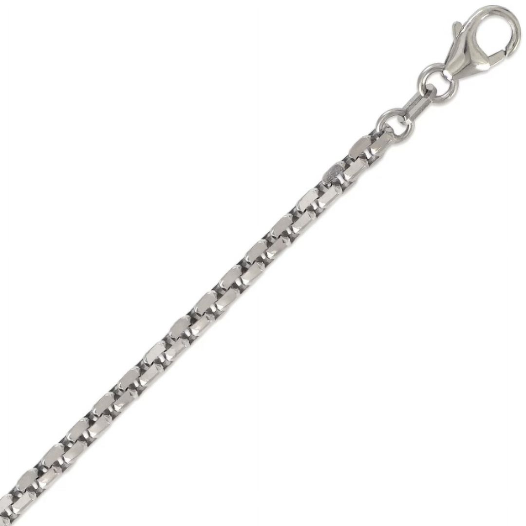 Jewelheart 14K White Real Gold Square Box Chain 2.95mm High Polished Link Pendant Necklace For Men Women 16"