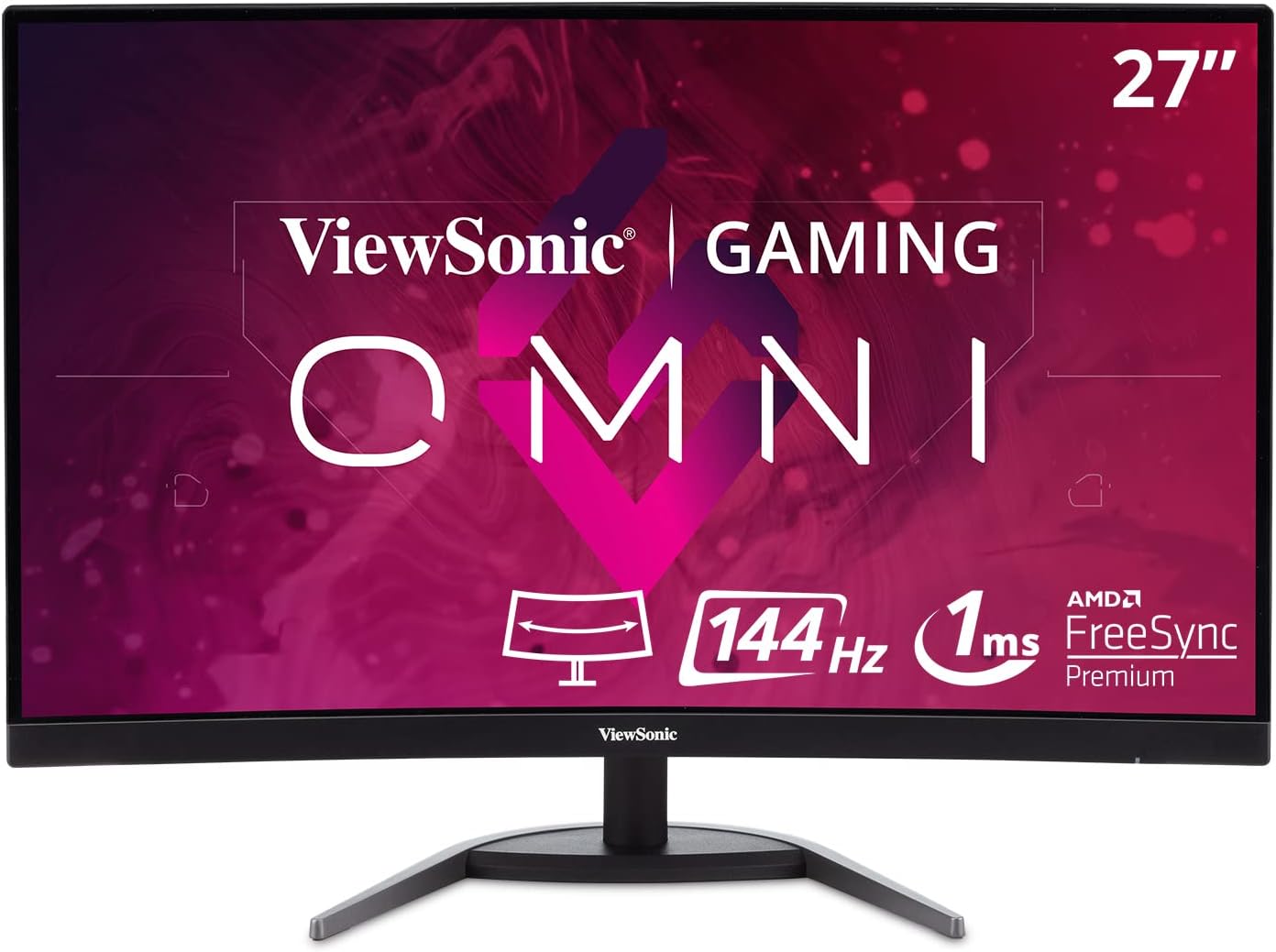 ViewSonic OMNI VX2768-2KPC-MHD 27 Inch Curved 1440p 1ms 144Hz Gaming Monitor with FreeSync Premium, Eye Care, HDMI and Display Port