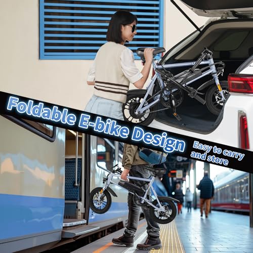 Winado Electric Bike for Adults, 14" Folding Electric Bicycle 450W Motor with Dual Disc Brakes, Max Range 25Miles(Pedal-Assist) & Speed 15.5MPH