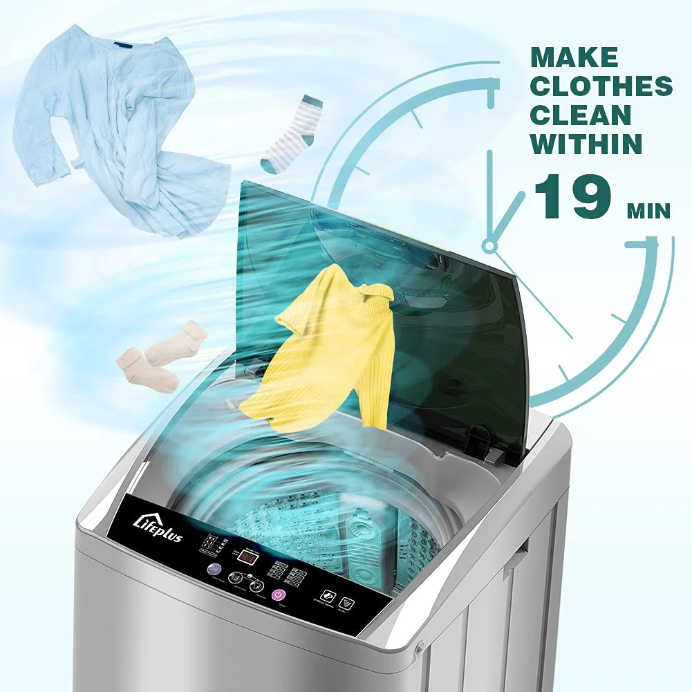 LifePlus Portable Washing Machine Compact Full-Automatic 1.8 Cu. ft. Clothes Laundry Washer for Apartment Top Load Pump Drain