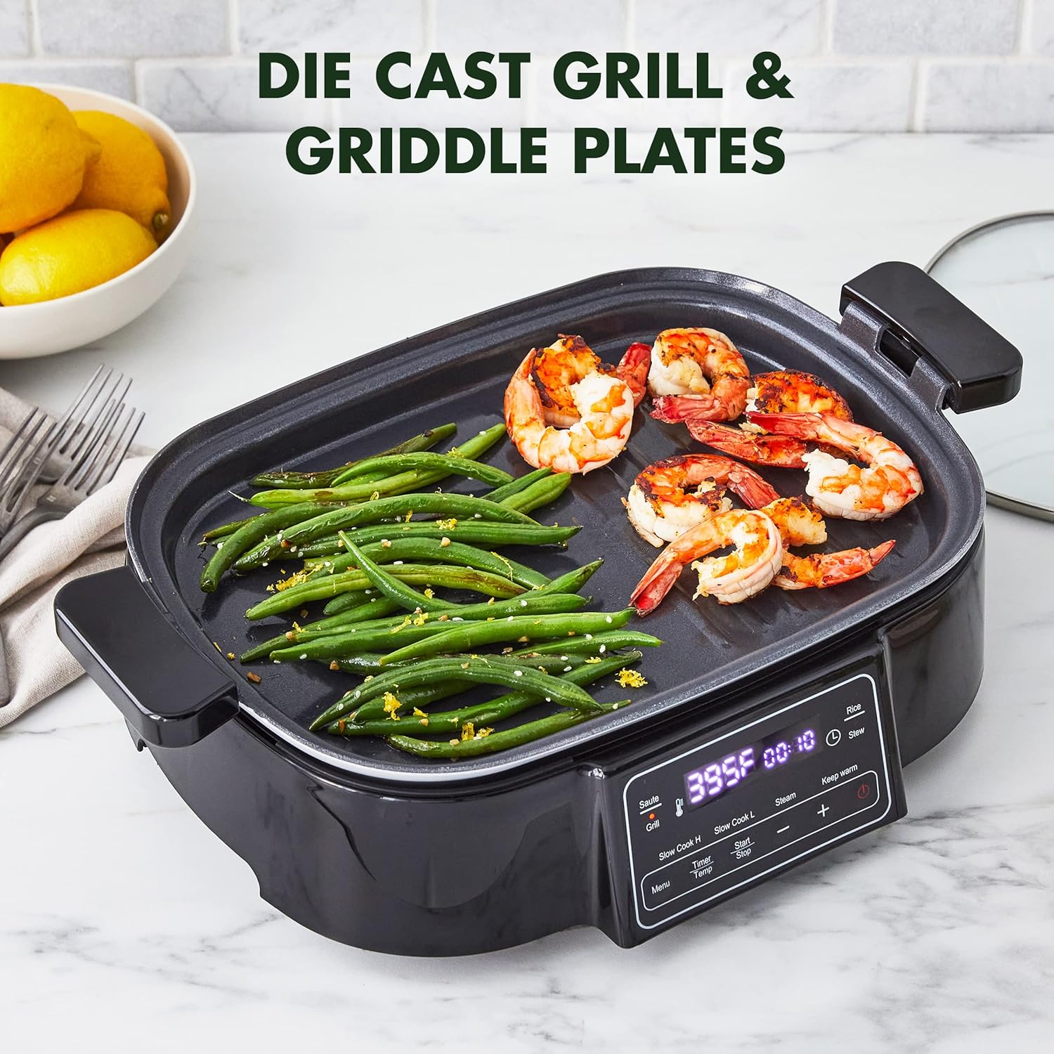 GreenPan 6.5QT Multi-Cooker Skillet Grill & Slow Cooker, 8-in-1 Presets to Saute,Steam, Grill, Stew, Stir-Fry,Heat, & Cook Rice