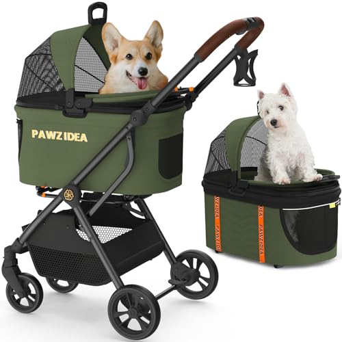 PAWZIDEA Dog Stroller for Large Dogs, Pet Stroller with Detachable Carrier for Portable Dog Crate for Car Seat, Foldable Dogs Jogger Strollers