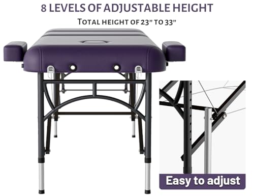 Professional Massage Table Portable 3 Fold Premium Memory Foam Aluminium Leg Hold Up to 1100LBS 8 Heights Adjustable with Carrying Bag Black