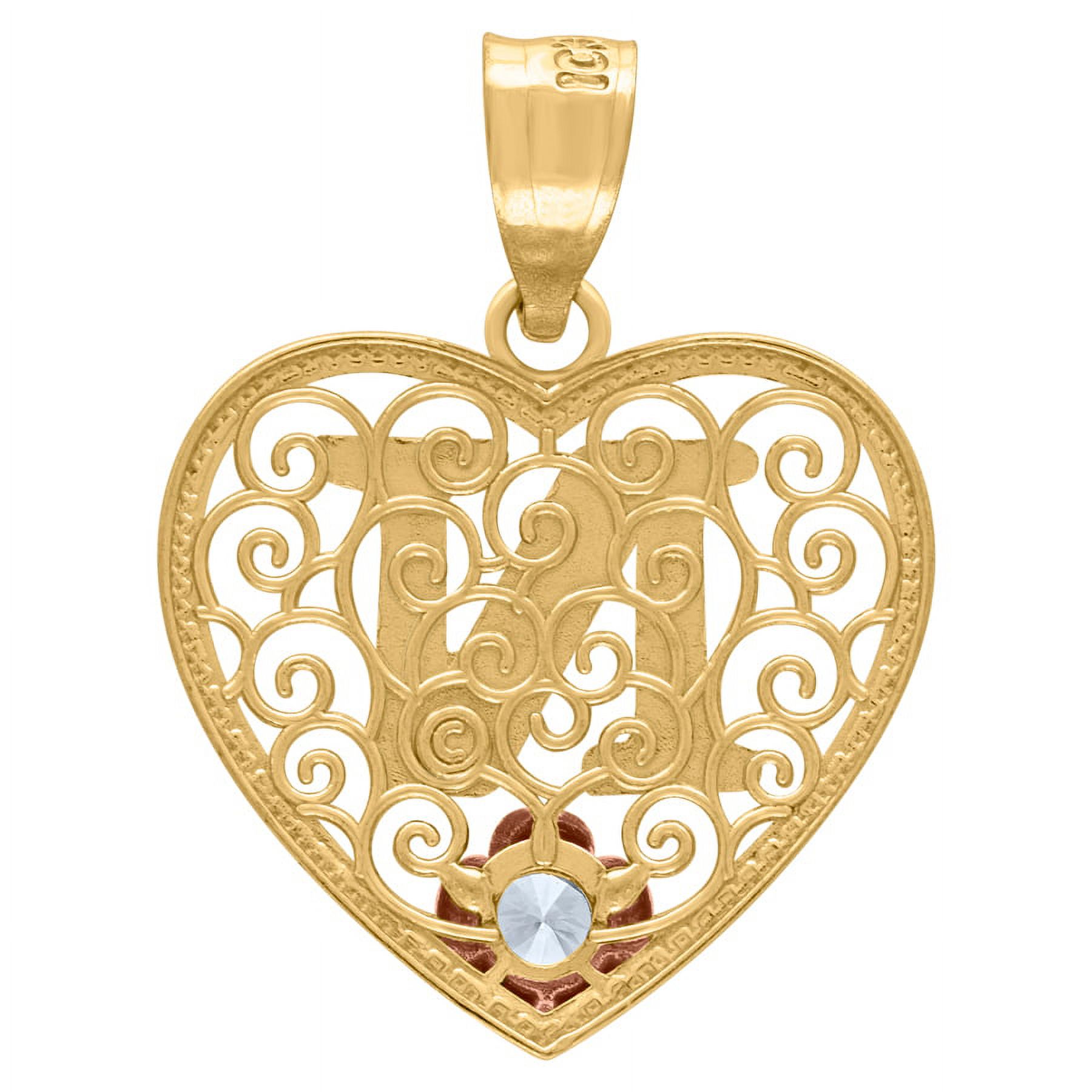 10k Tri color Gold Womens Love Heart Letter Name Personalized Monogram Initial N Charm Pendant Necklace Measures 24.8x18