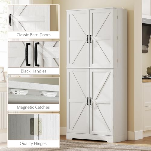 HOMCOM 72" Farmhouse Kitchen Pantry Cabinet, Freestanding Tall Storage Cabinet with 4 Barn Doors, 4 Adjustable Shelves and 8 Door Shelves