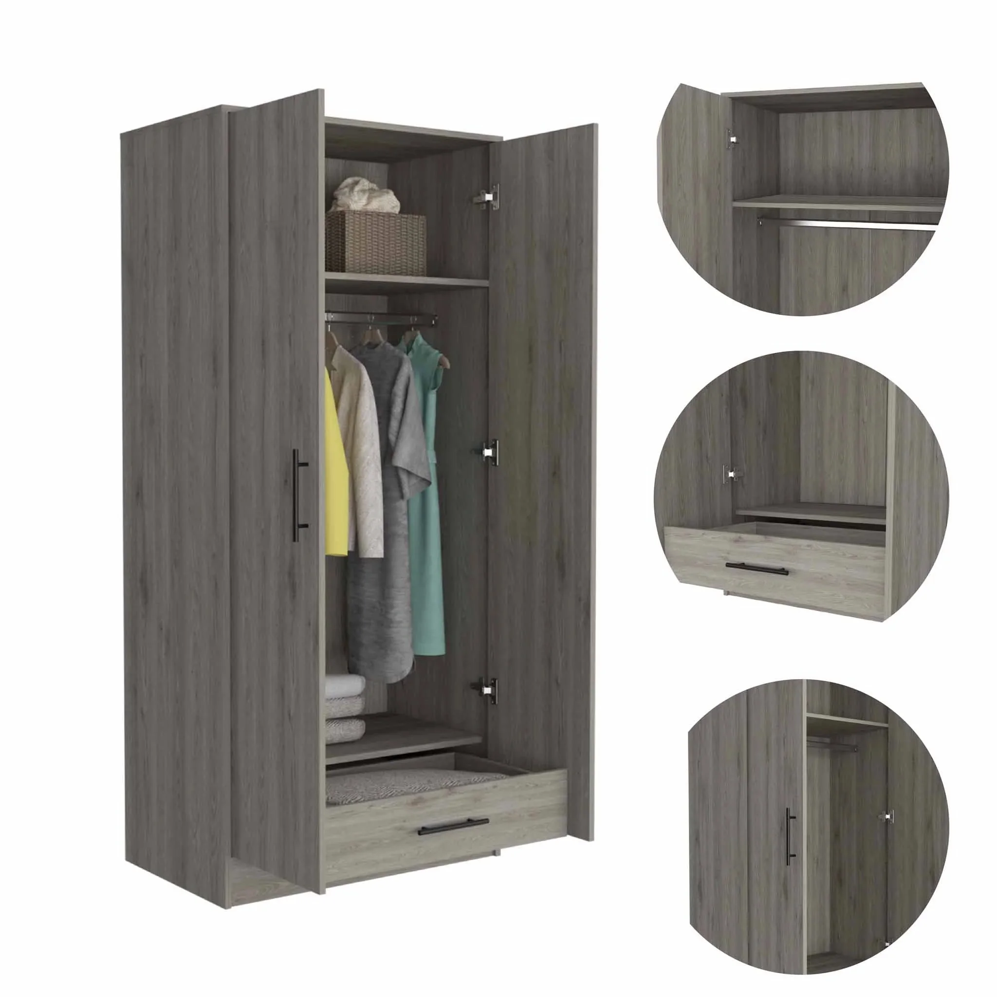 Boahaus Hamburg Armoire, Manufactured Wood, for Adults, Light Grey