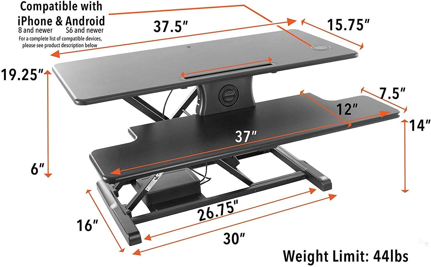 Stand Steady Flexpro Hero Power | Electric Standing Desk Converter/Desk Riser with Wireless Charging | Turns Any Desk into a Sit to Stand Up Desk |