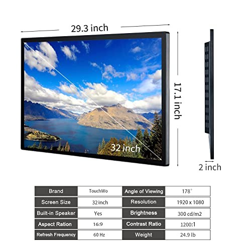TouchWo 32 inch Interactive Touchscreen Monitor, Smart Board with 16:9 Display 1080P