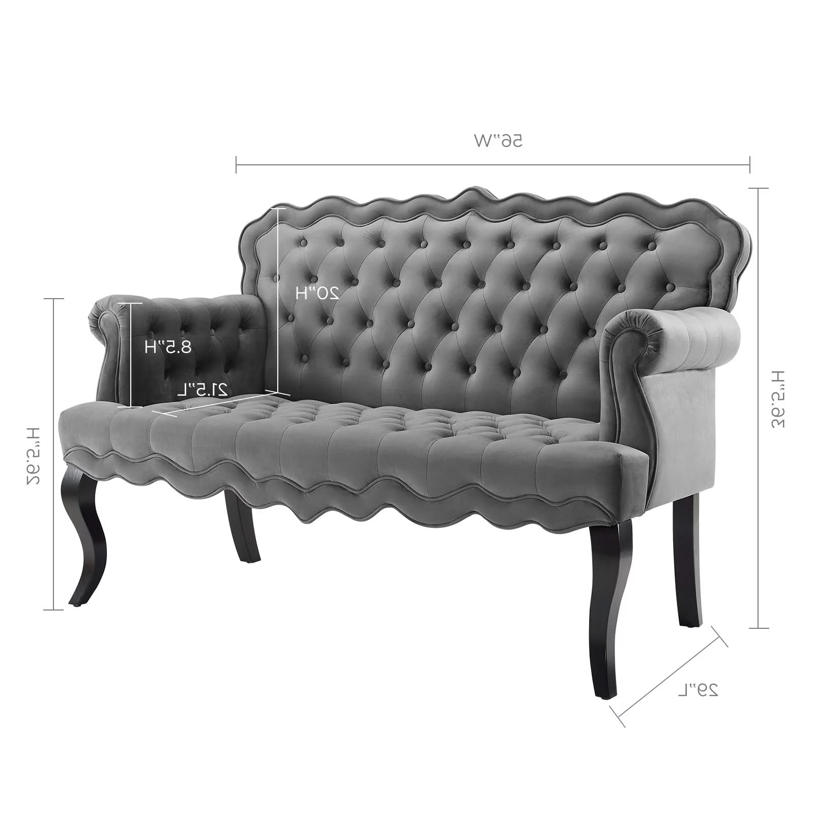 Contemporary Modern Urban Designer Living Room Lounge Club Lobby Loveseat Settee Sofa, Velvet Fabric, Grey Gray