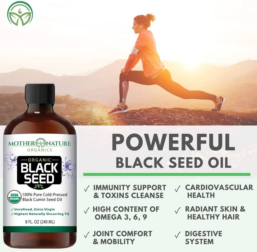 Madre Nature USDA Organic Premium Black Seed Oil Glass Bottle 16 O