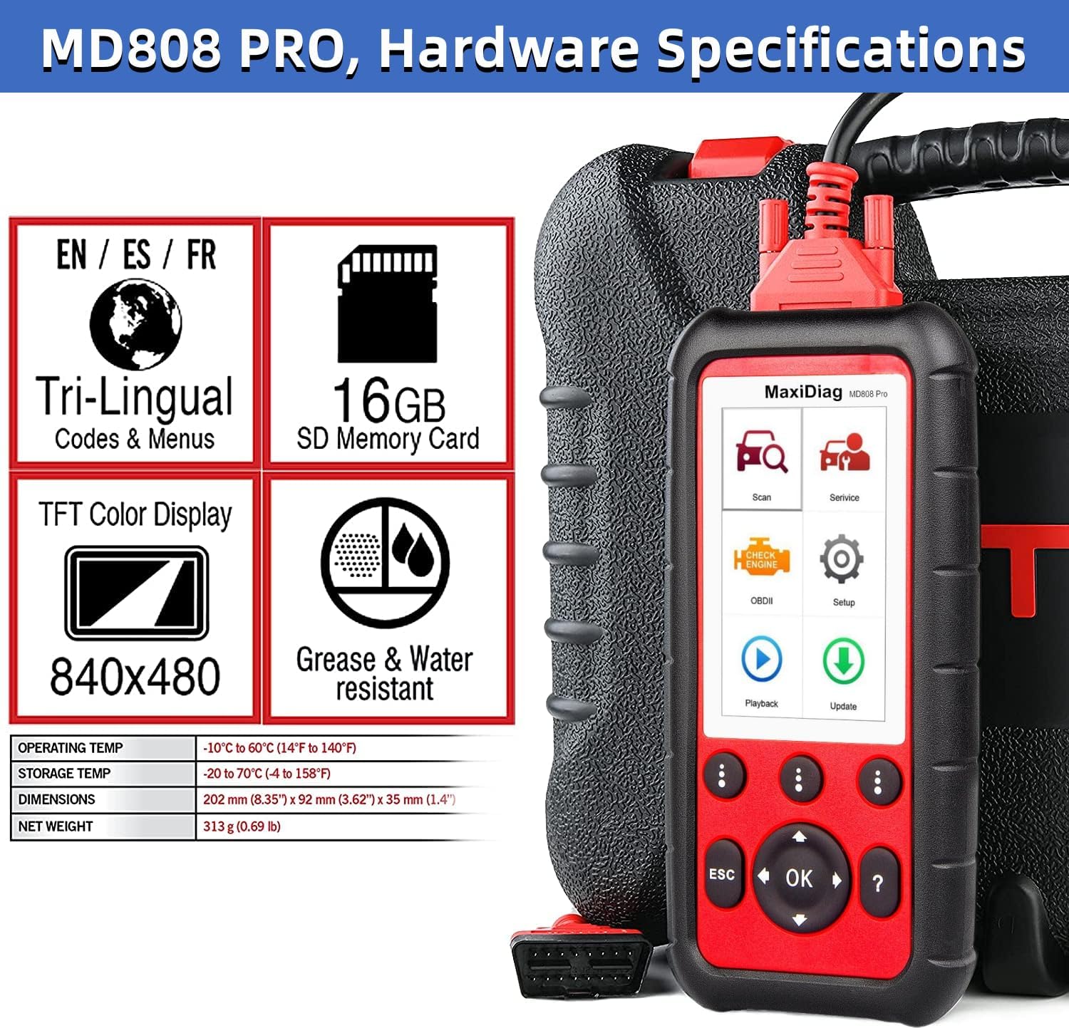 Autel OBD2 Scanner MaxiDiag MD808 Pro, All System Diagnostic Scan Tool, Upgraded of MaxiCheck Pro/ MD808/ MD806 Pro/ MD802