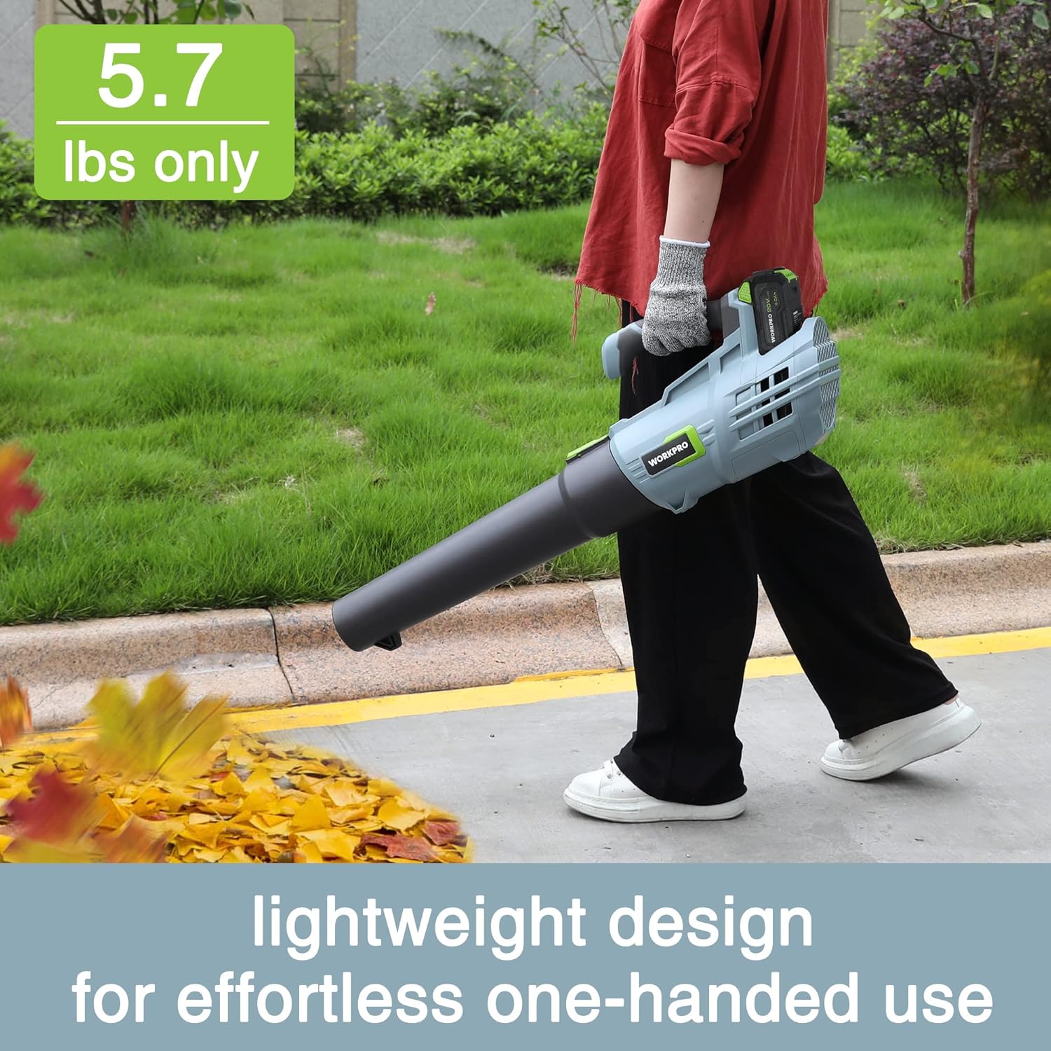 WORKPRO 20V Cordless Leaf Blower with 5 Adjustable Speeds, 350 CFM Powered Blower Sweeper for Lawn Care Snow Blowing Yard Cleaning