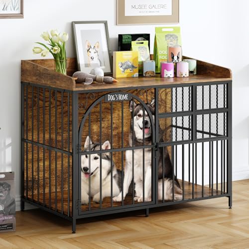 41.4" Large Dog Crate Furniture with Chew-Resistant, Heavy Duty Dog Kennel Indoor with Storage, End Table Wooden Dog Cage with Name Tag