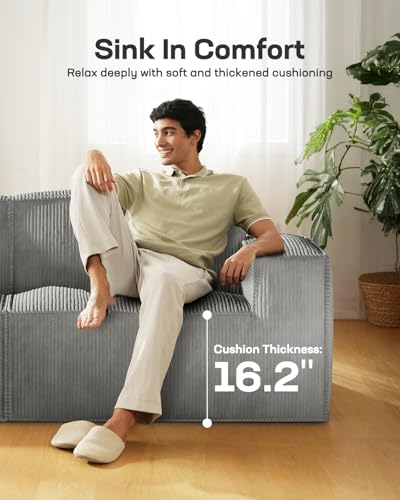 Marsail 142" Oversized Deep U Shaped Modular Sofa, Corduroy Cloud Couches with Deep Seats and High-Back Design