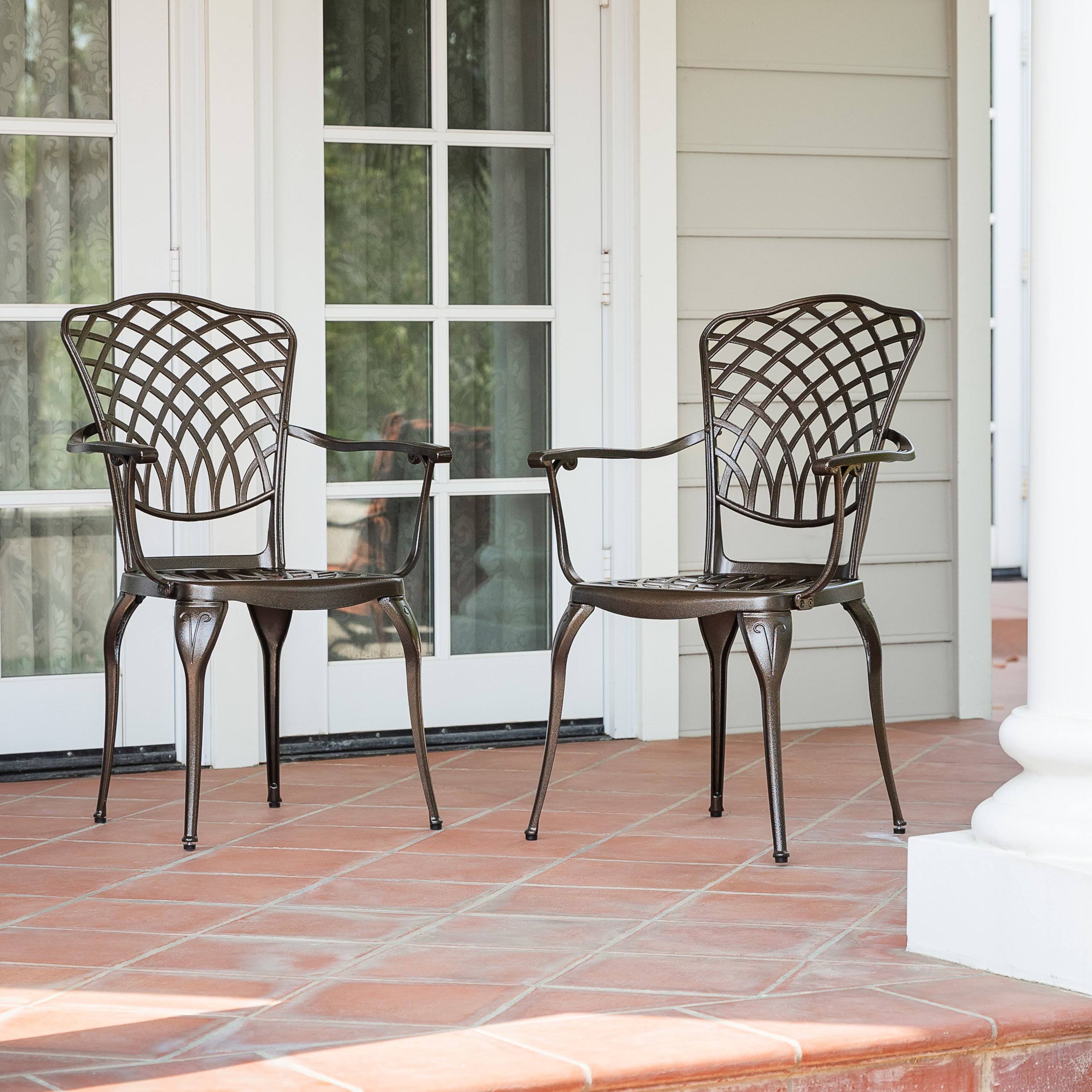 Kinger Home Arden Cast Decorative Aluminum Outdoor Patio Dining Metal Chairs Lattice Weave Design in Bronze (2-Pack)