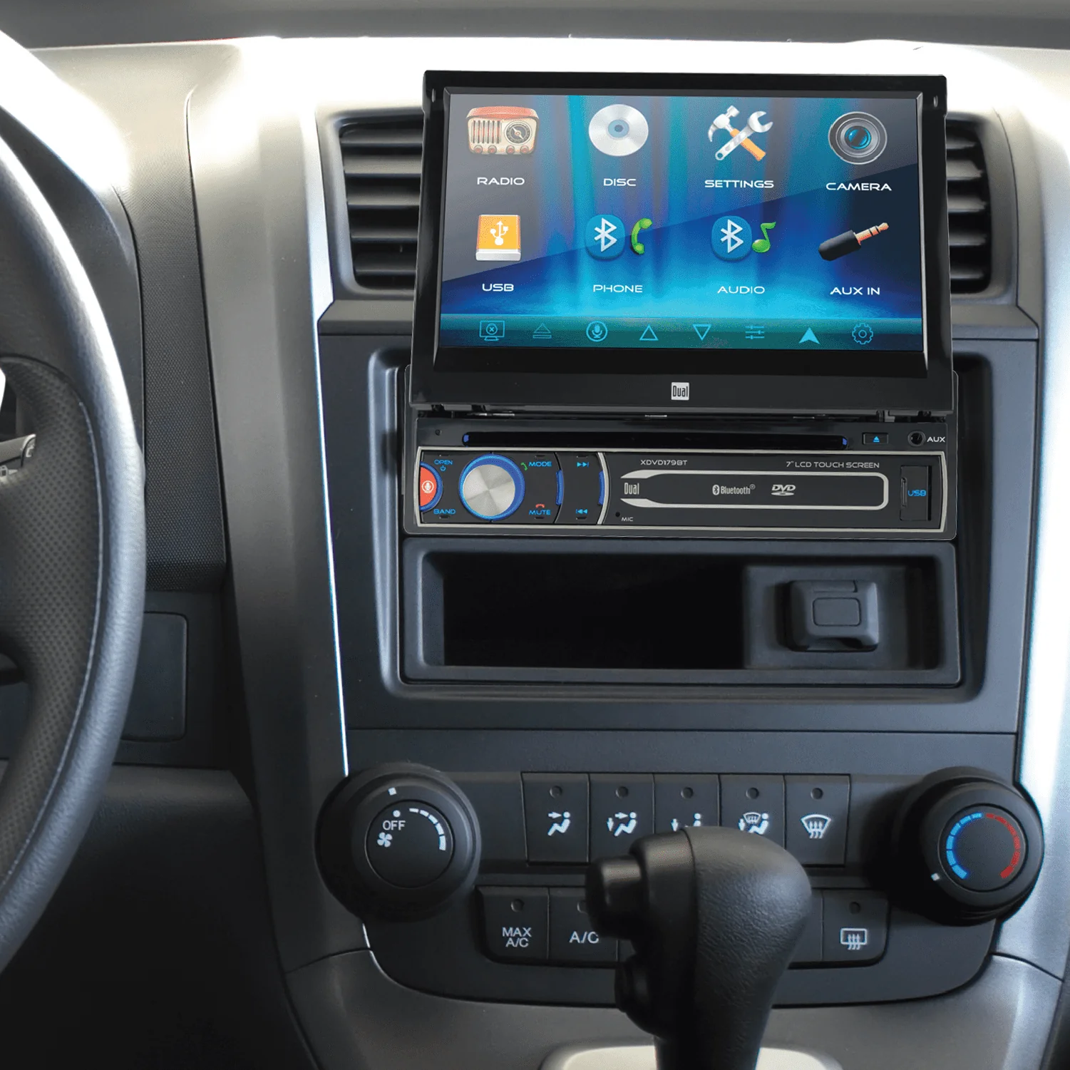 Dual Electronics XDVD179BT 7 inch Single DIN Car Stereo, Motorized Touch Screen, CD/DVD, New
