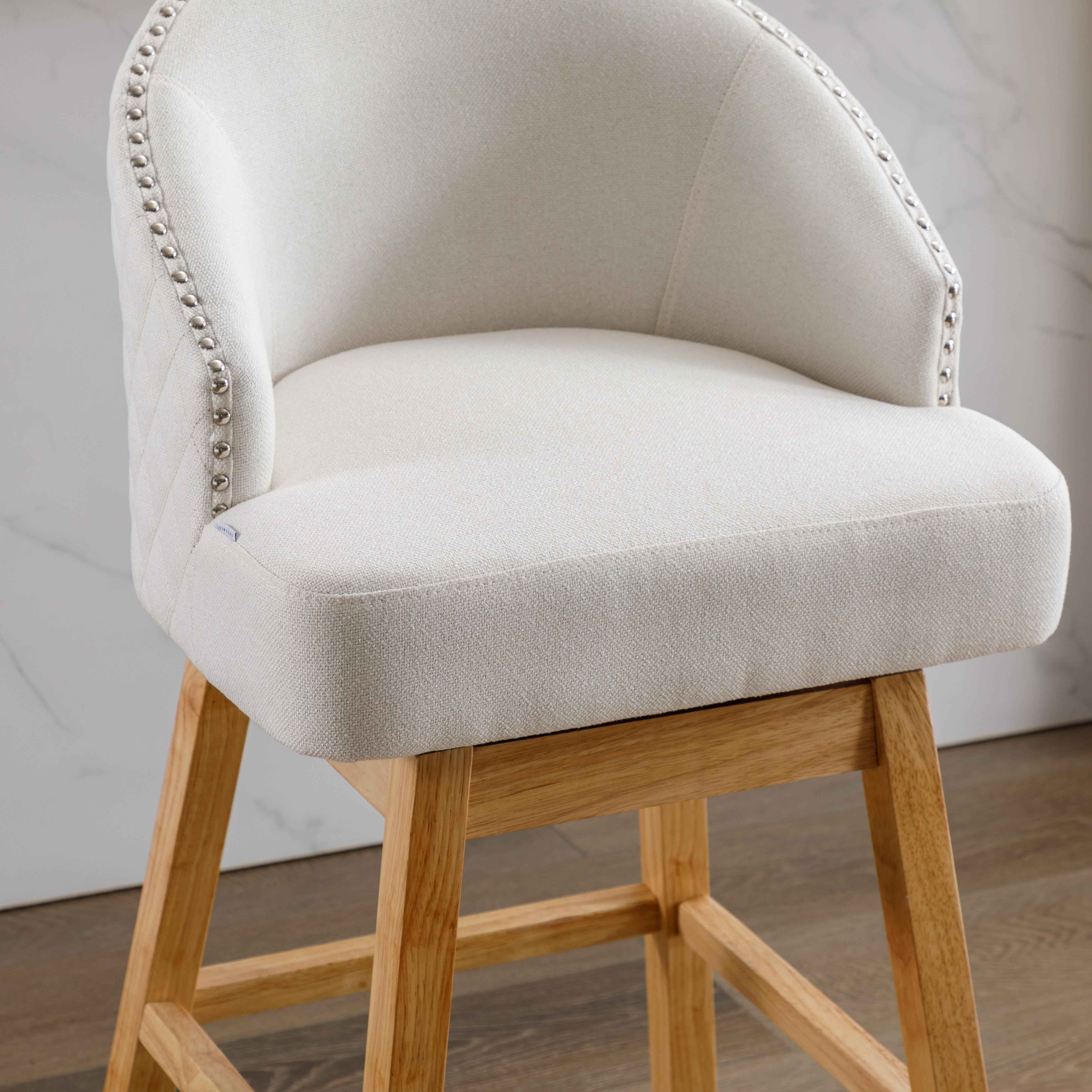 360 Degree Swivel Bar Stools, Counter Height Barstools, Modern Upholstered Bar Stools with Nailhead Trim Bar Chairs, 27 Inch Kitchen Island Bar Chair