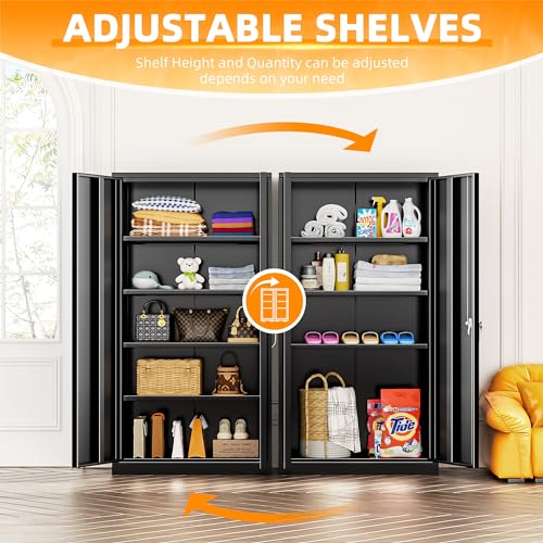 INTERGREAT Metal Storage Cabinets 72” Black Garage Steel Storage Cabinet with Doors and Shelves, Metal Tool Cabinet