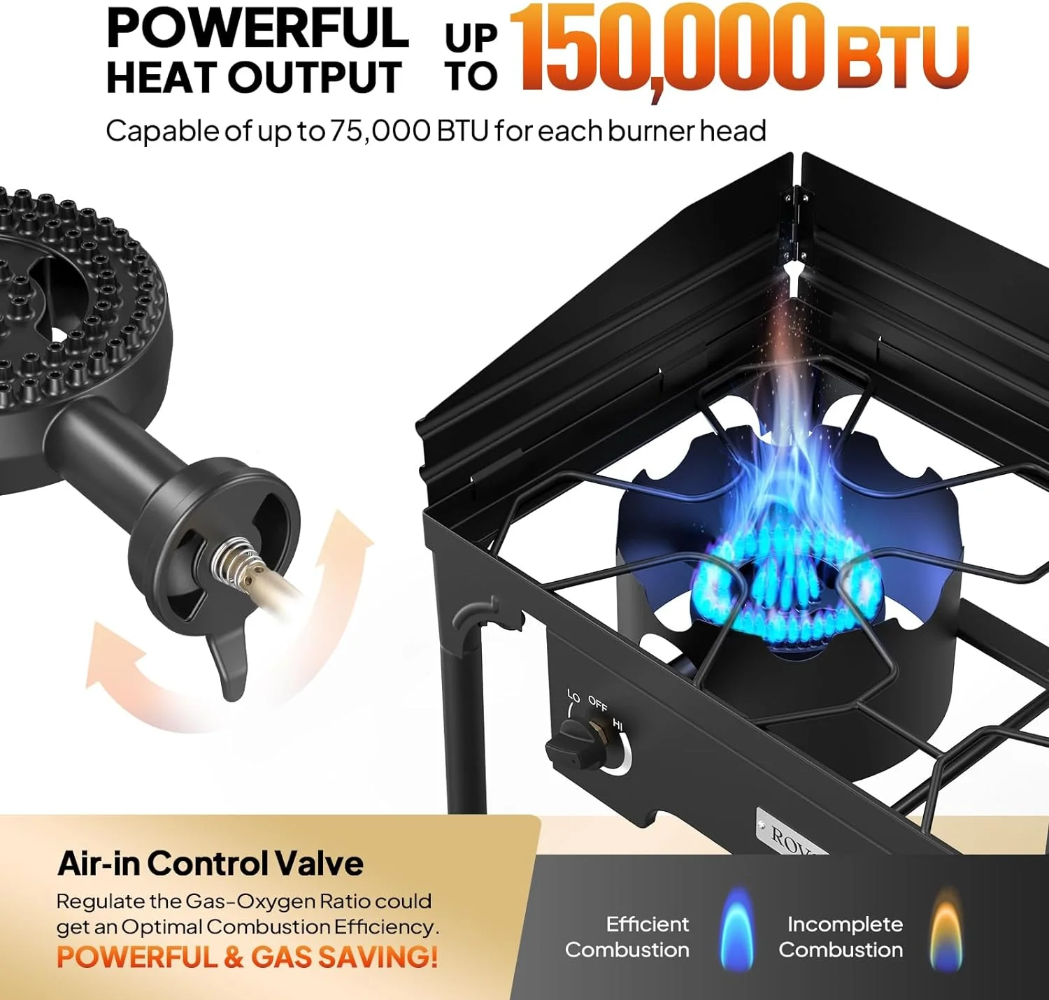 QCAI 2 Burner Outdoor Propane Gas Stove with Windpanel, Carrying Bag & Regulator, 150