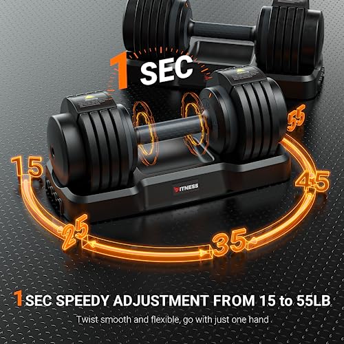 Adjustable Dumbbells Set of 2, 1-Sec Adjustable Weights Dumbbells Set, 5 in 1 Free Dumbbell with Anti-Slip Texture Handle