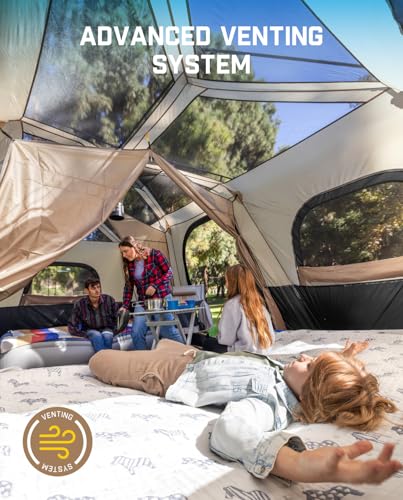 FanttikOutdoor Instant Cabin Tent 6/8/10/12 Person Camping Tent Setup in 60 Seconds with Rainfly & Windproof Portable with Carry Bag for Family